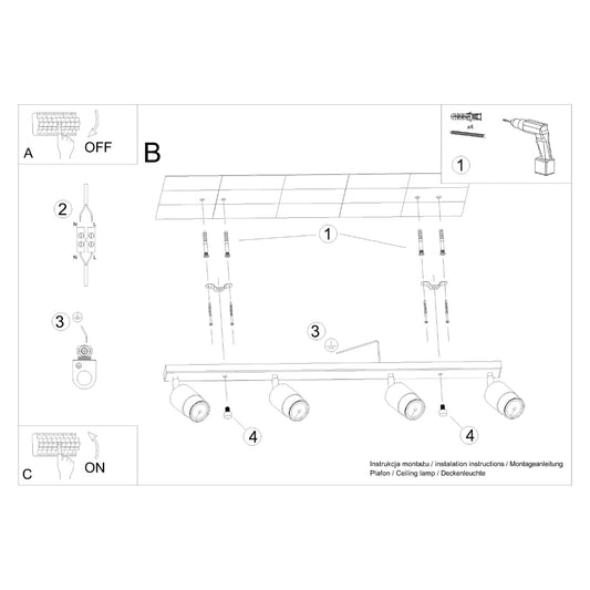 NERO 4 plafondlamp zwart met chroom