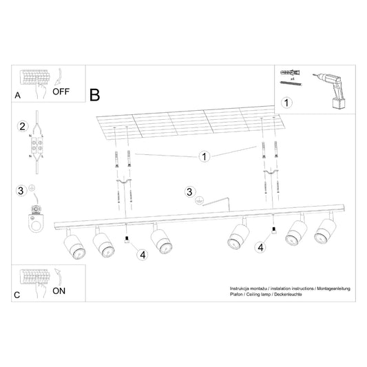 NERO 6 plafondlamp zwart met chroom