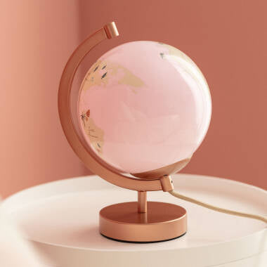 MELDANO glazen bollamp met continentenmotief, rosegoud