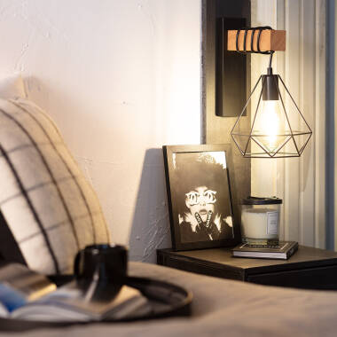 Wandlamp Oltravo zwart, ijzer en hout (afbeelding 2)