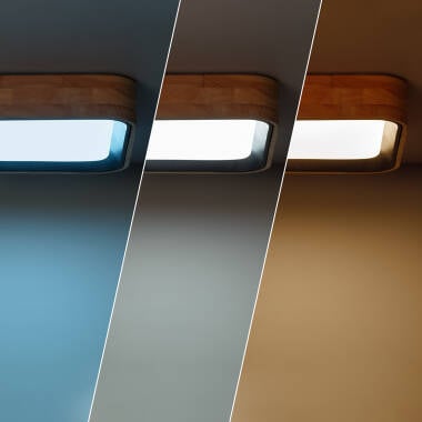 HOSTIVO vierkante LED plafondlamp van hout in het zwart
