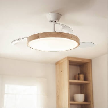 OSKIVO | plafondventilator met verlichting en intrekbare bladen 106 cm | 3000-5700K 2560 lm | wit met hout