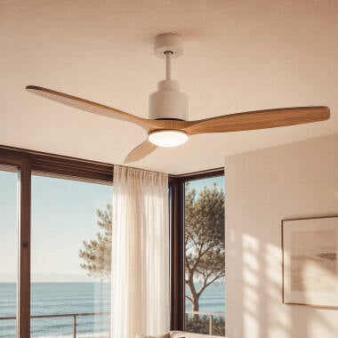 QUELZARO | plafondventilator met verlichting en houten bladen 132 cm | 18W 3000-5700K 1440 lm | wit met licht hout