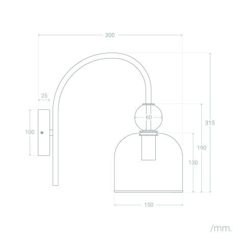 Wandlamp Vitraro maatschets met afmetingen