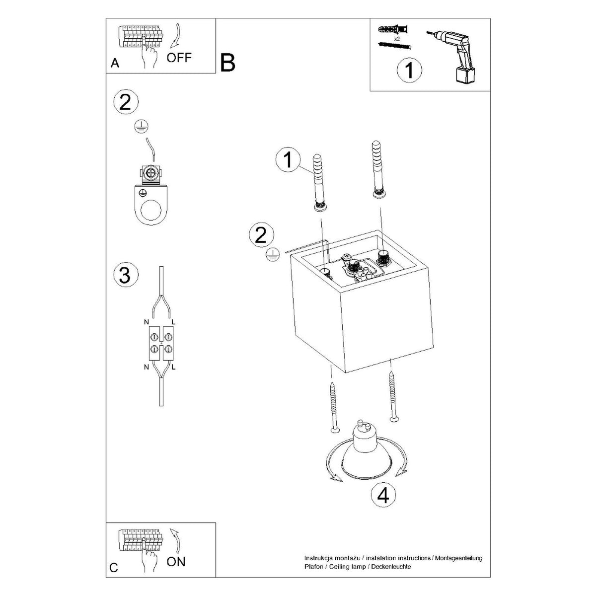QUAD 1 plafondlamp zwart