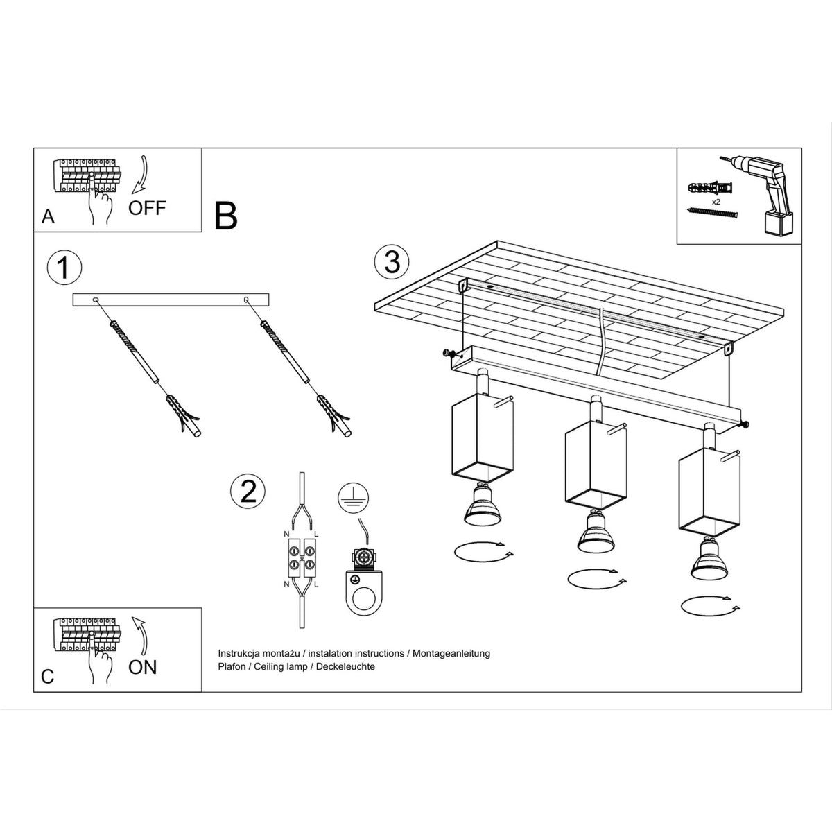 MERIDA 3 plafondlamp wit