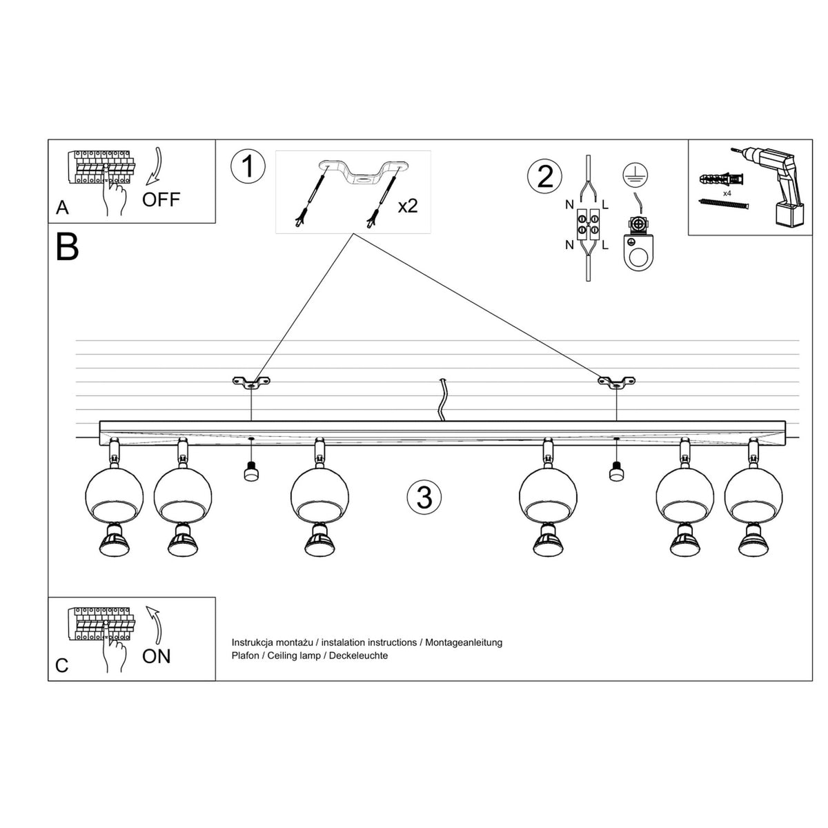 OCULARE 6L plafondlamp zwart