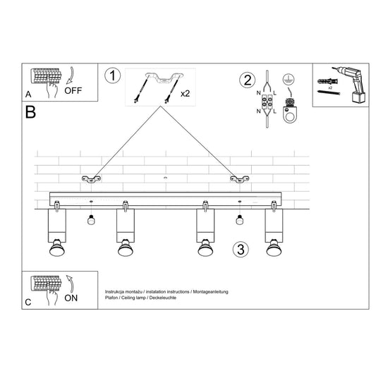 MERIDA 4L plafondlamp zwart