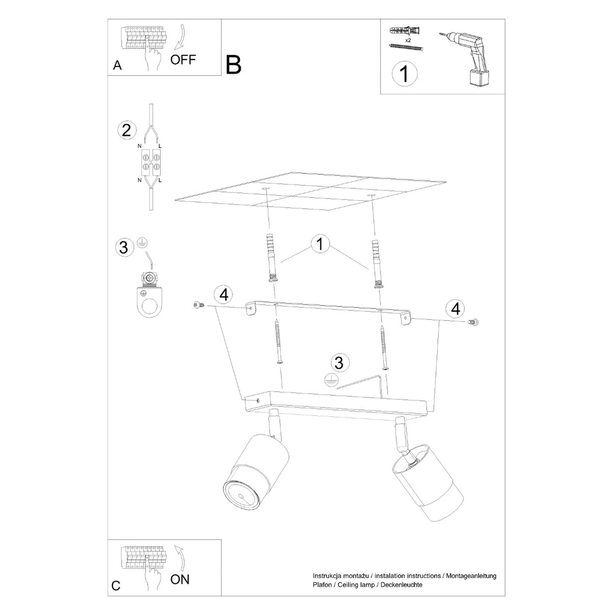 NERO 2 plafondlamp zwart met chroom