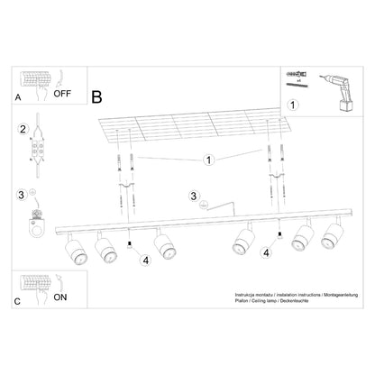 NERO 6 plafondlamp zwart met chroom