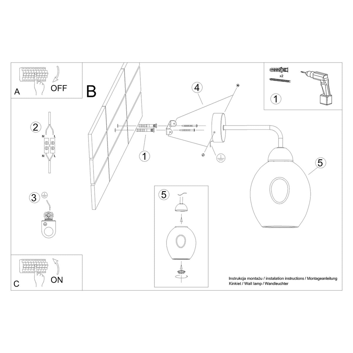 FILLAN 1 wandlamp zwart