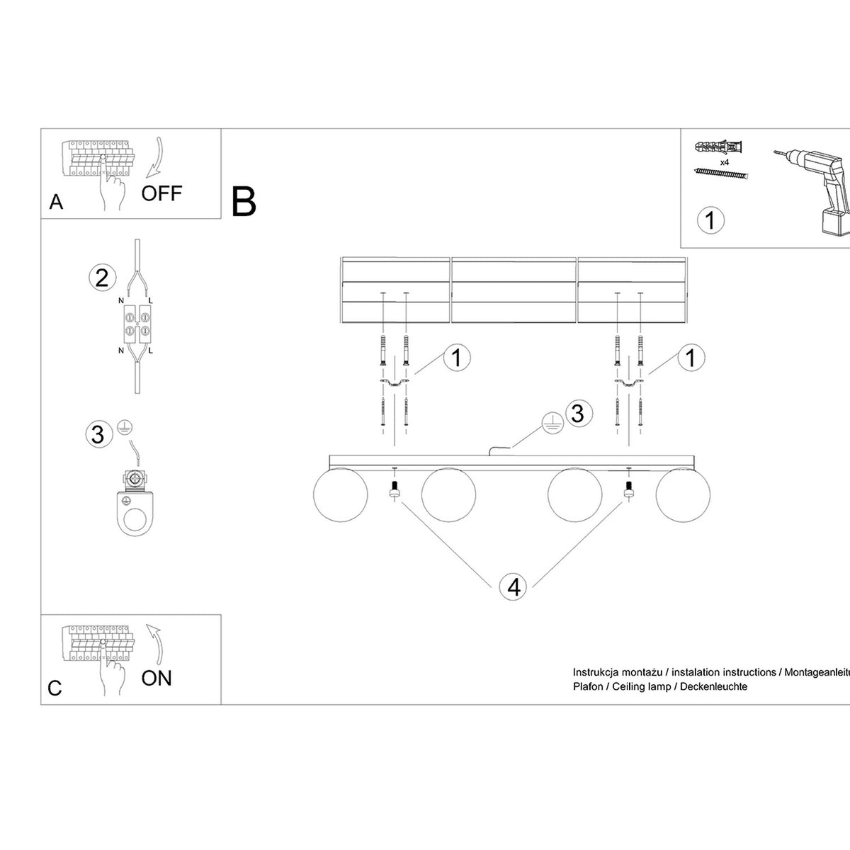 YOLI 4 plafondlamp wit