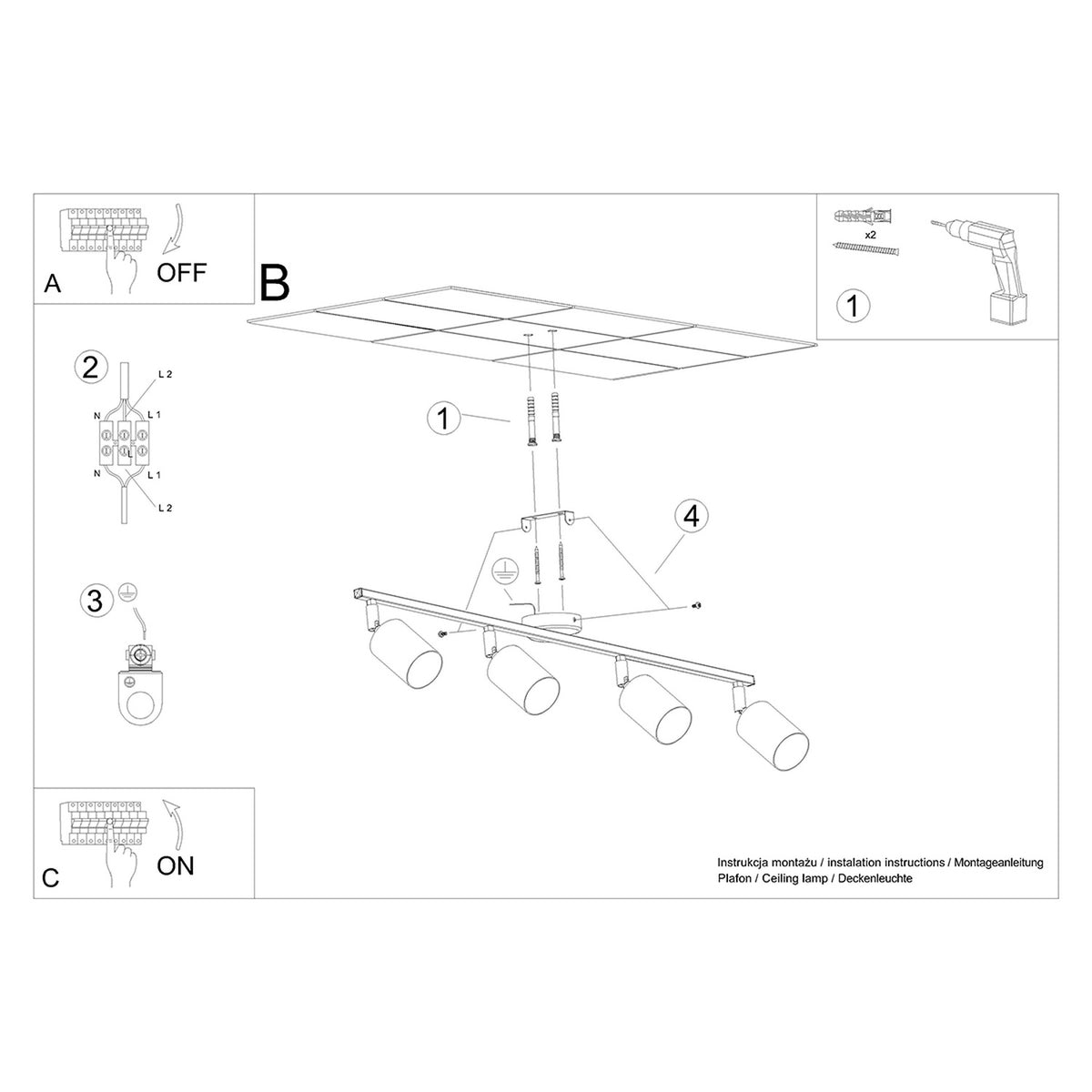 LEMMI 4L plafondlamp zwart