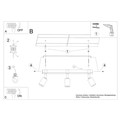 ZUCA 3 plafondlamp zwart