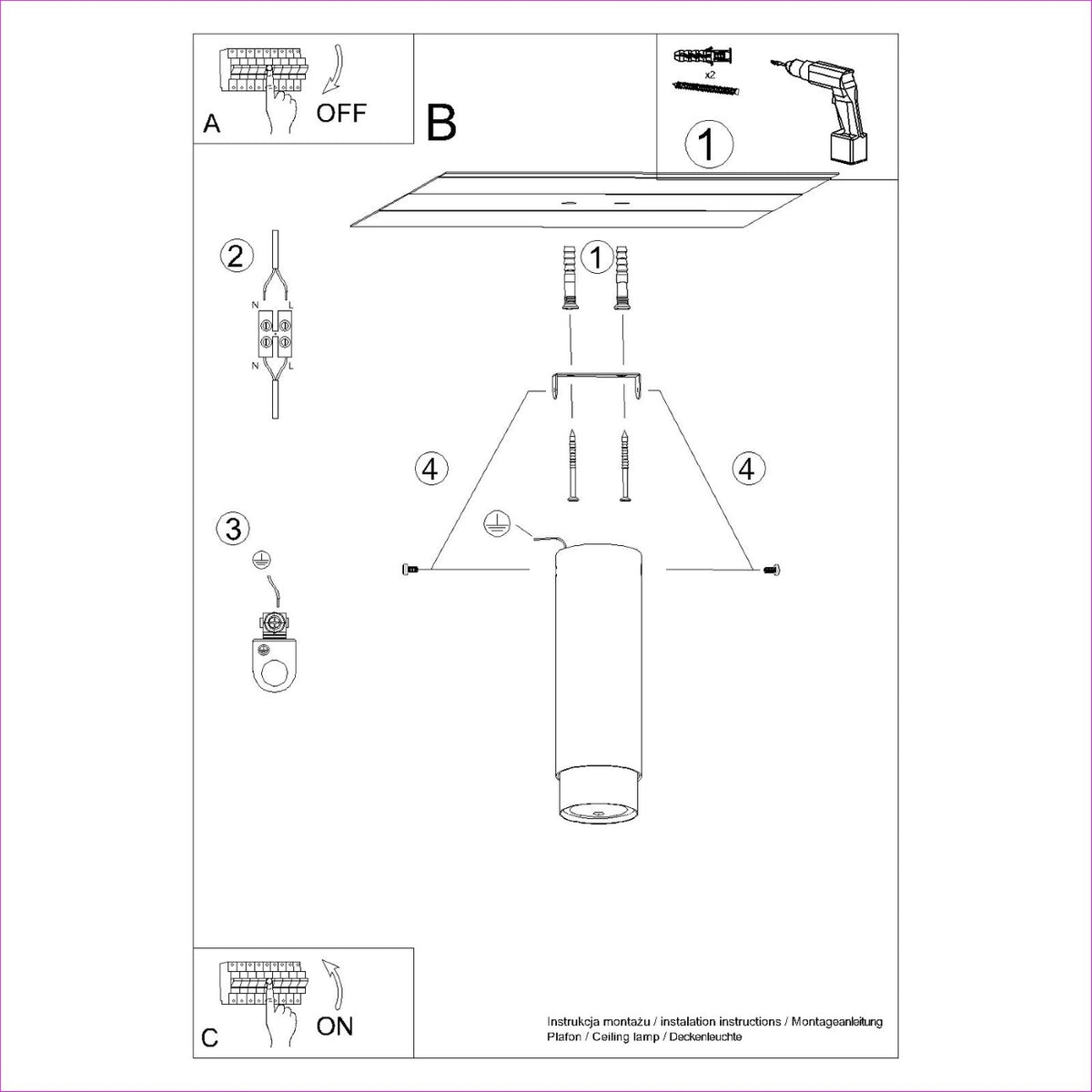 NERO plafondlamp zwart met chroom 22,5 cm