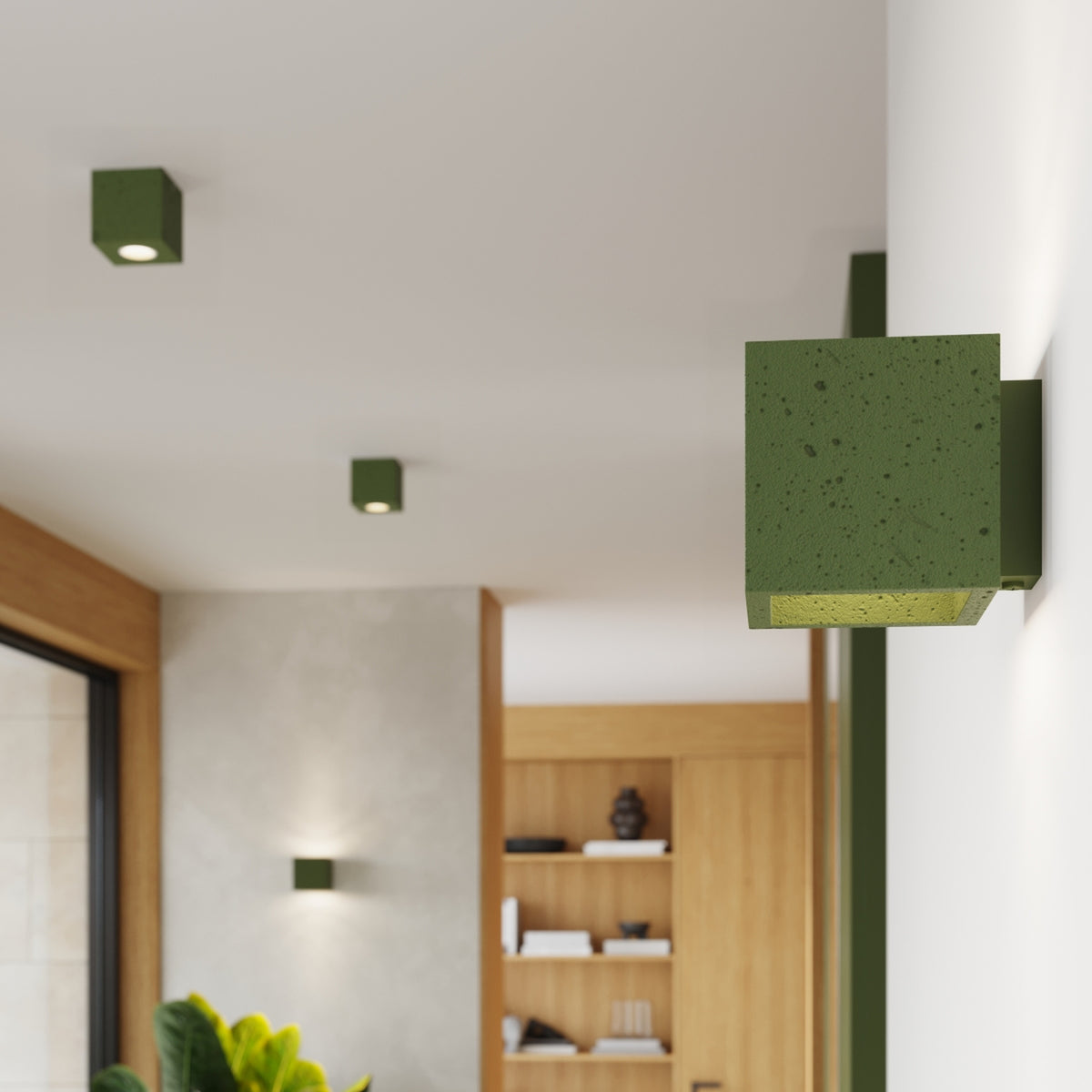 QUAD wandlamp in beton olijfgroen