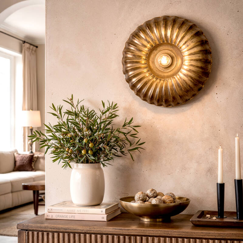Wandlamp Atrivo ronde aluminium wandlamp in messingkleur