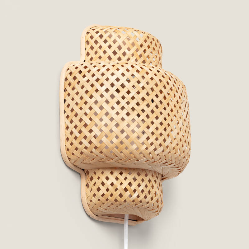 Wandlamp Aurivo met gevlochten bamboe kap