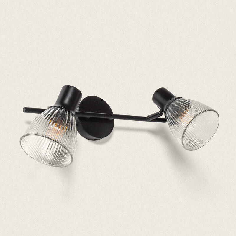 Wandlamp Kirbano van zwart metaal en glas met twee lichtpunten