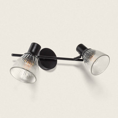Wandlamp Kirbano van zwart metaal en glas met twee lichtpunten