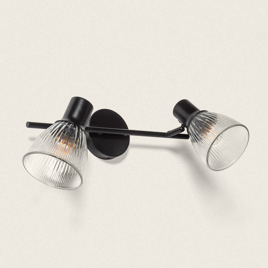 Wandlamp Kirbano van zwart metaal en glas met twee lichtpunten