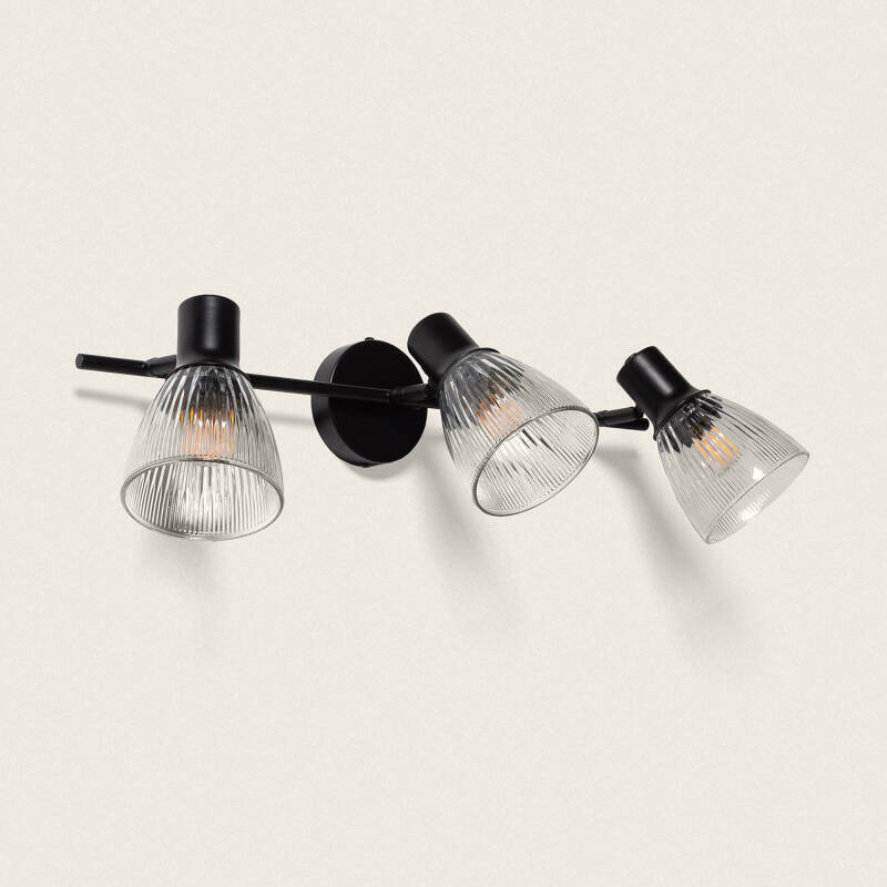 Wandlamp Klovaro van zwart metaal en glas met drie lichtpunten