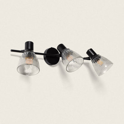 Wandlamp Klovaro van zwart metaal en glas met drie lichtpunten