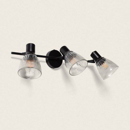 Wandlamp Klovaro van zwart metaal en glas met drie lichtpunten