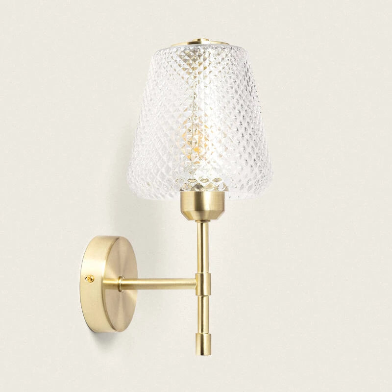 Wandlamp Ospiano in goud met geribbelde glazen kap
