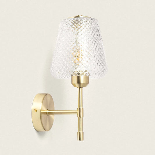 Wandlamp Ospiano in goud met geribbelde glazen kap
