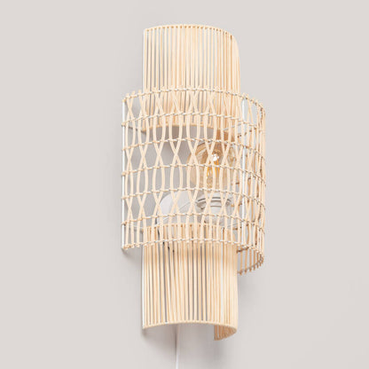 Wandlamp Eldaro van gevlochten papier in natuurlijke kleur