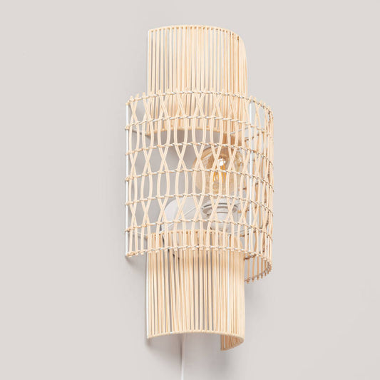 Wandlamp Eldaro van gevlochten papier in natuurlijke kleur