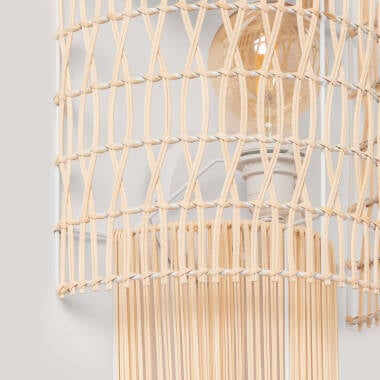Detail van het vlechtwerk van wandlamp Eldaro