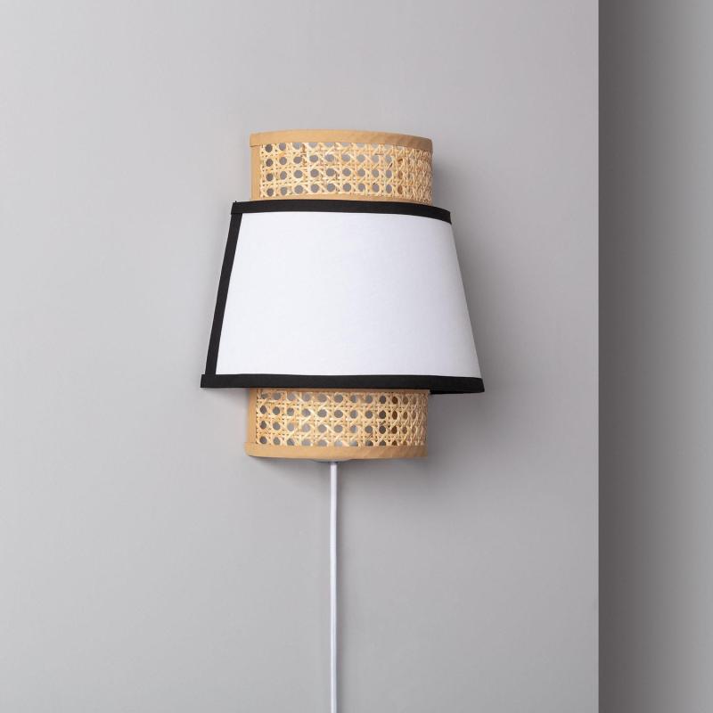 Wandlamp Mundaro van rotan met textielen kap in naturel