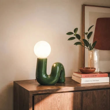 BOLZARO tafellamp van keramiek en glas 16 cm in groen, afbeelding 3