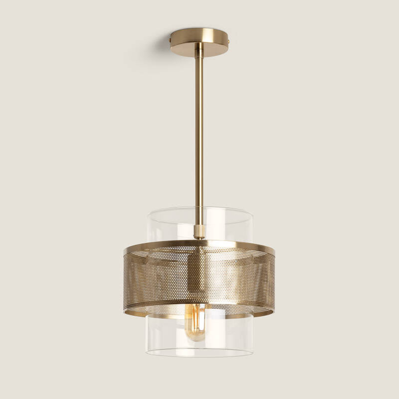 FONDIVO hanglamp in goud met glazen kap, vooraanzicht