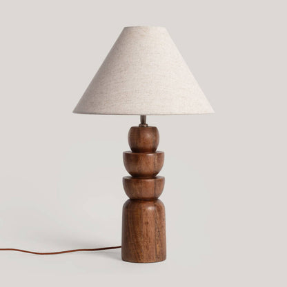 FRESARO tafellamp van mangohout met linnen kap 54 cm, afbeelding 1