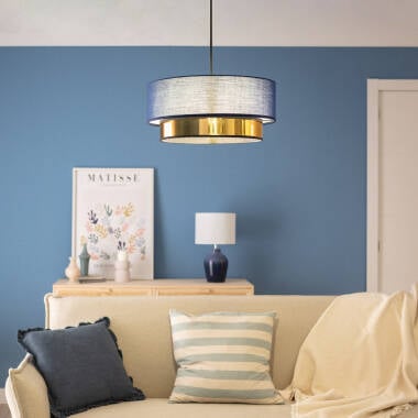 GADRANO hanglamp marineblauw, detail van de stoffen kap