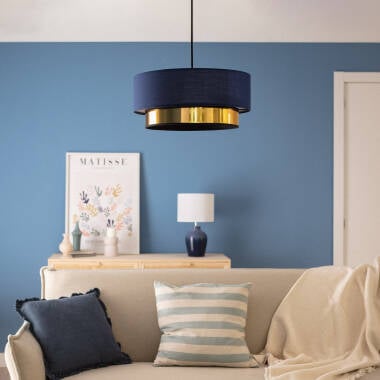 GADRANO hanglamp marineblauw, gouden binnencilinder