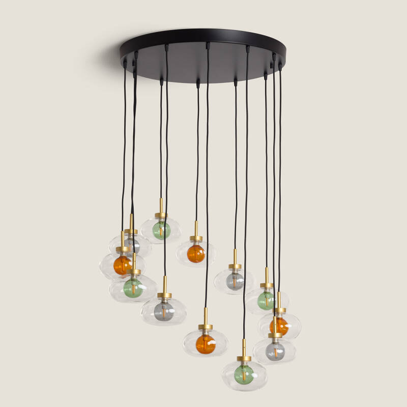 Hanglamp Grantavo met twaalf glazen lichtpunten aan een aluminium frame