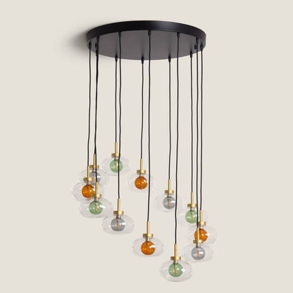 Hanglamp Grantavo met twaalf glazen lichtpunten aan een aluminium frame
