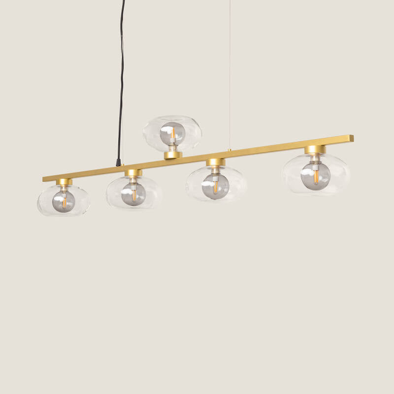 Hanglamp Sablano met vijf glazen lichtpunten in grijs aluminium