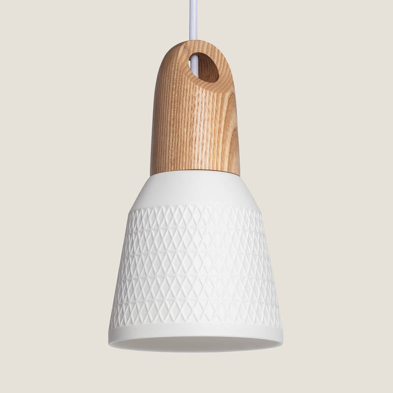BLINDARO hanglamp van keramiek en hout in wit