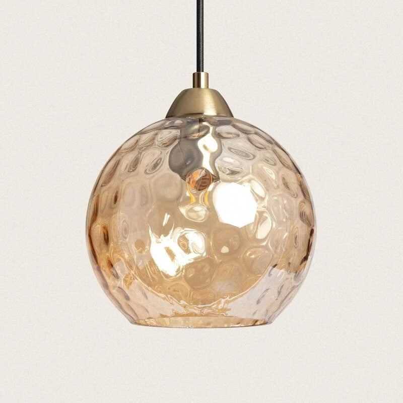 Hanglamp Marnivo met bolle amberkleurige glazen kap