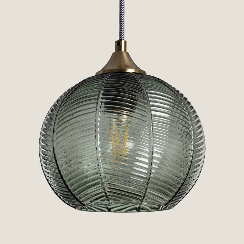 Hanglamp Bramivo met groene bolvormige glazen kap