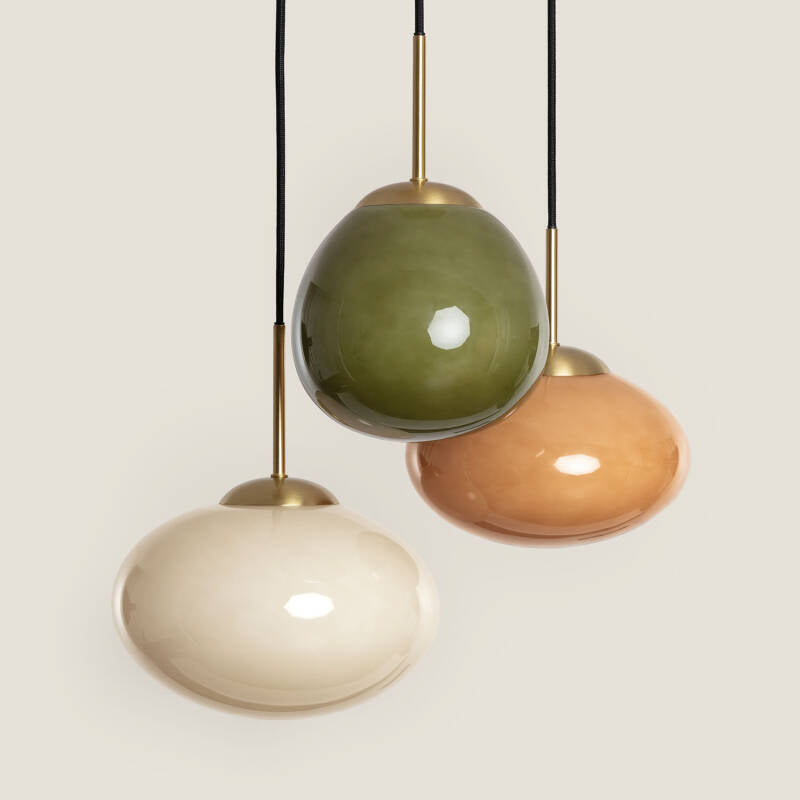 Hanglamp Ludrano in groen met drie glazen kappen