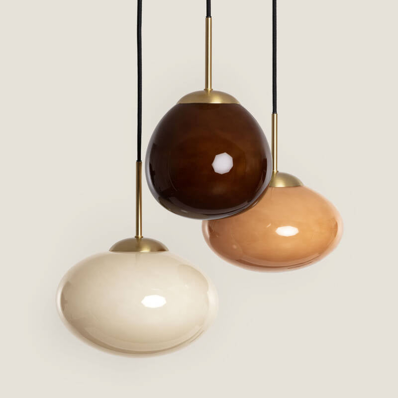 Hanglamp Ludrano in bruin met drie glazen kappen