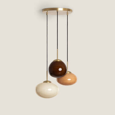 Hanglamp Ludrano in bruin met goudkleurige rozet