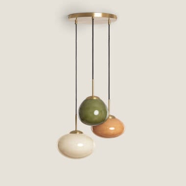 Hanglamp Ludrano in groen met goudkleurige rozet