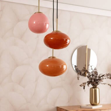 Hanglamp Ludrano in roze met goudkleurige rozet